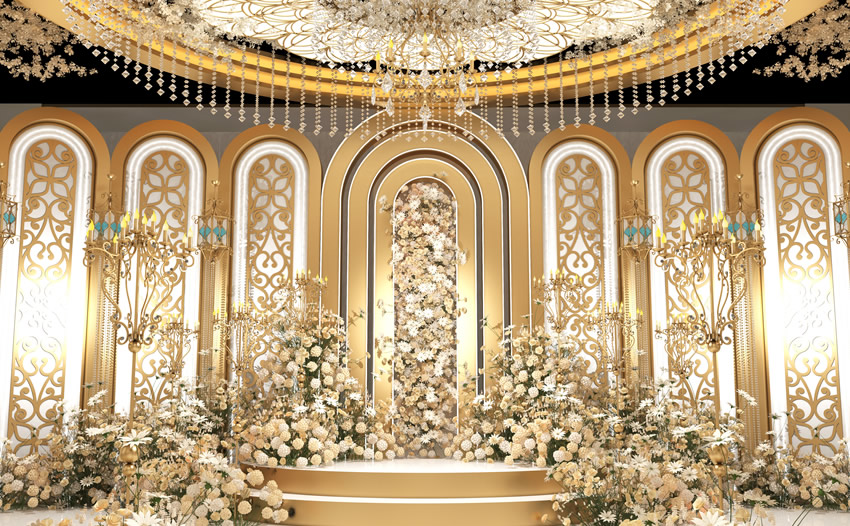绵竹香槟色调婚礼堂效果展示